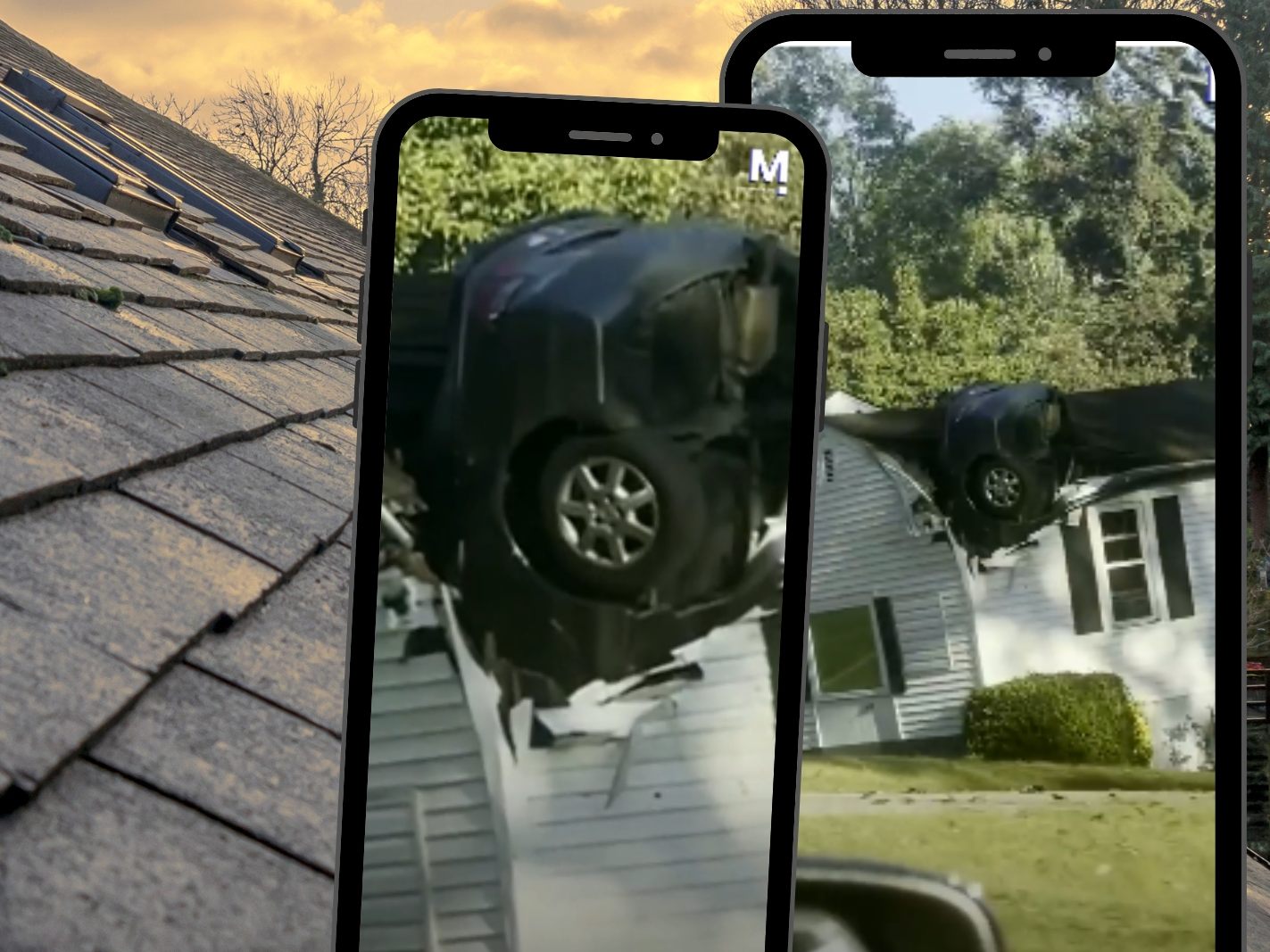 Unglaublicher-Unfall-Auto-steckt-senkrecht-in-Hausdach